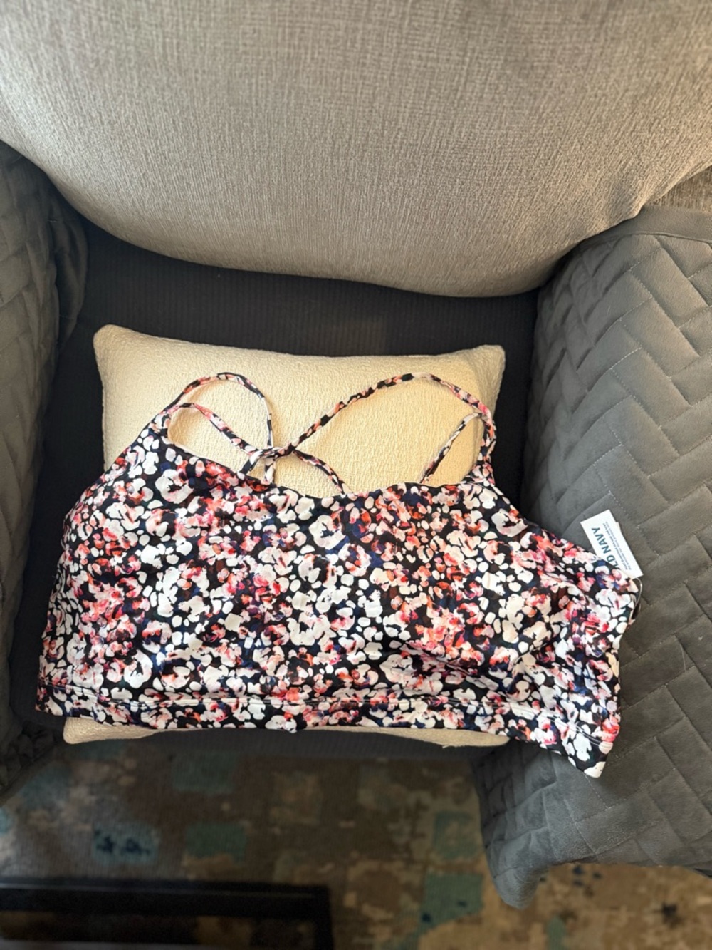 Floral Strappy Bralette - Black Multi Pink White